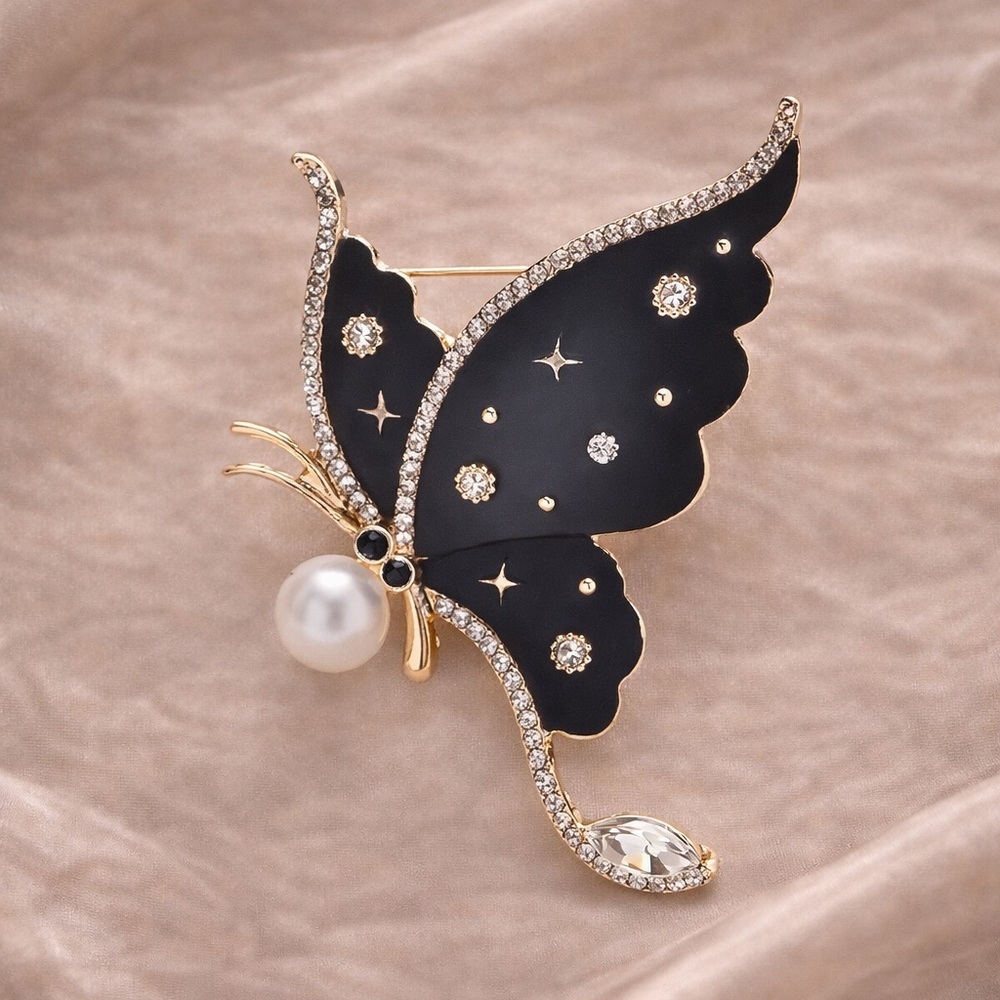 Black Magic Butterfly Gold Brooch